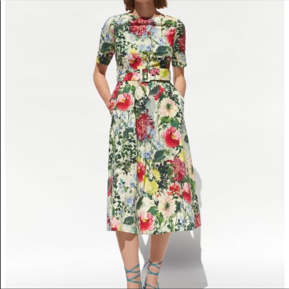 Zara green floral midi dress size small